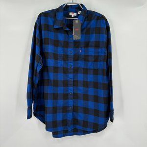 Levi's Flannel Button Down Shirt size Medium Blue Buffalo Plaid